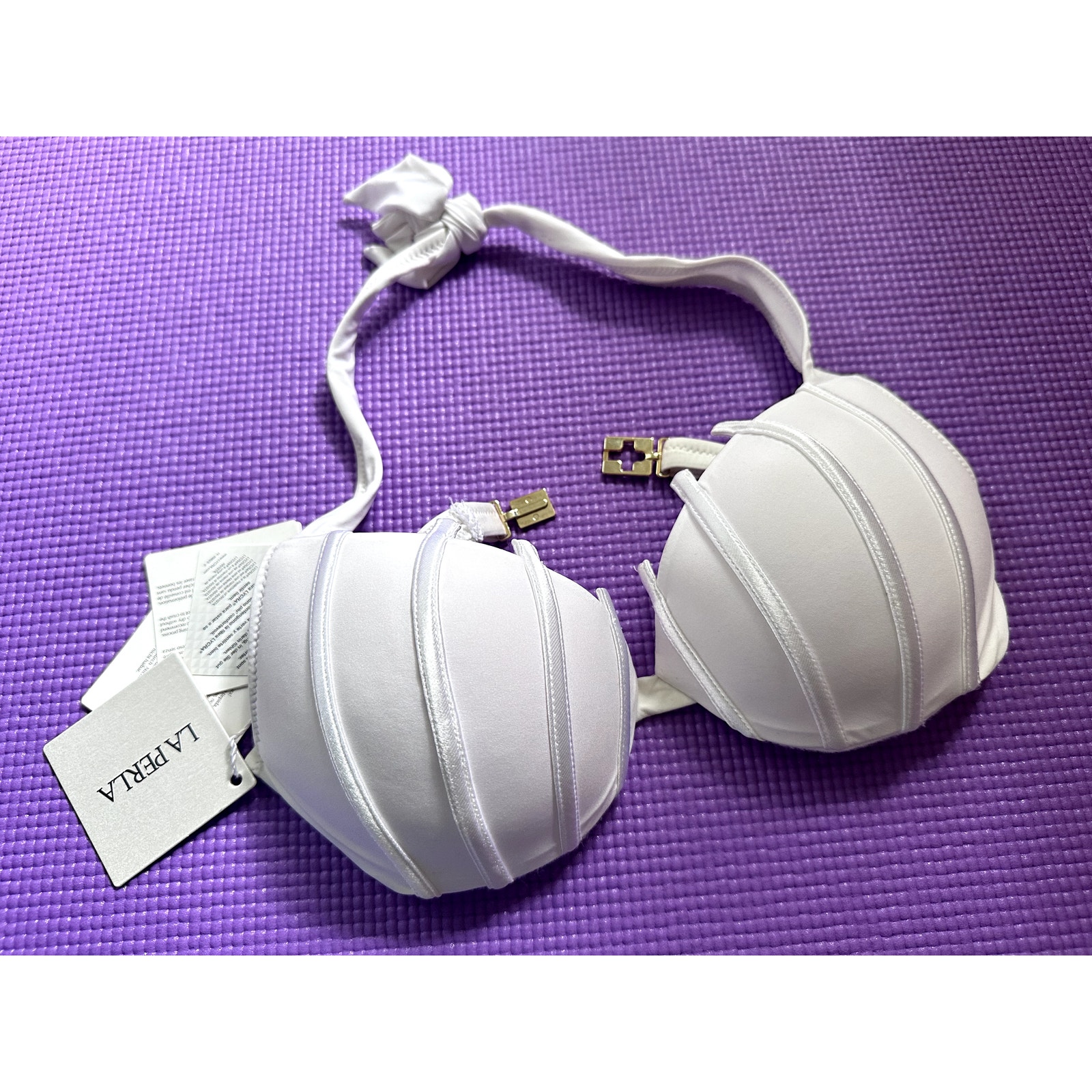 New La Perla White Halter Bikini Top Womens Size 8 Underwire Padded Swimwear